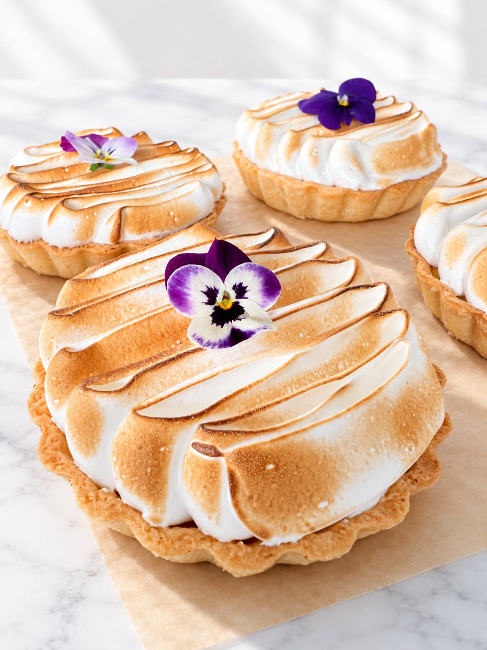 Individual lemon meringue tarts with toasted meringue